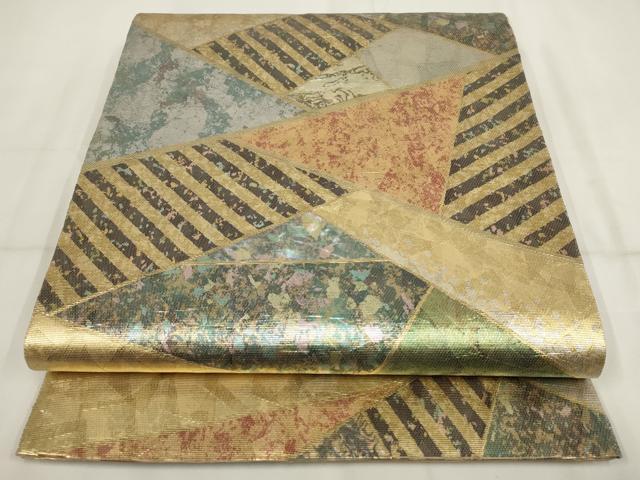 平和屋着物▼太鼓柄袋帯 螺鈿箔 切嵌文様 金銀彩 ますいわ屋扱い 正絹 逸品 AABH7818wj