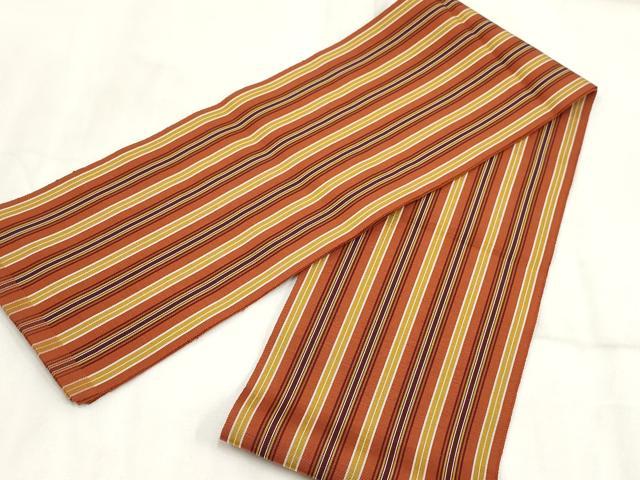 平和屋着物◎本場筑前博多織 半幅帯 間道 正絹 逸品 AABH7913wj