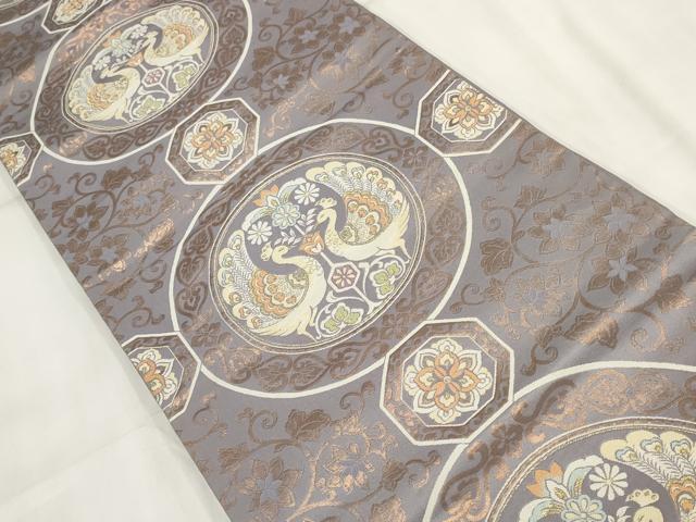 平和屋着物◎六通柄京袋帯 孔雀花丸文 金糸 正絹 逸品 AABH7998wj