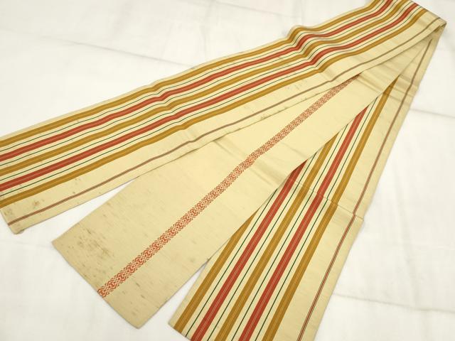 平和屋着物◎本場筑前博多織 半幅帯 間道 正絹 逸品 AABH8040wj
