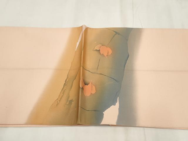 平和屋着物◎太鼓柄袋帯 作家物 手描き 草花文 正絹 逸品 AABH8092wj