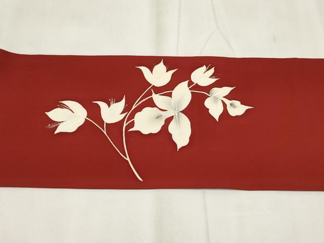 平和屋着物◎塩瀬 九寸名古屋帯 手描き 草花文 金銀彩 正絹 逸品 AABH8093wj
