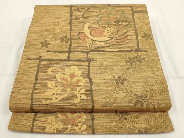平和屋着物◎六通柄袋帯 色紙花鳥文 正絹 逸品 AABH8099wj