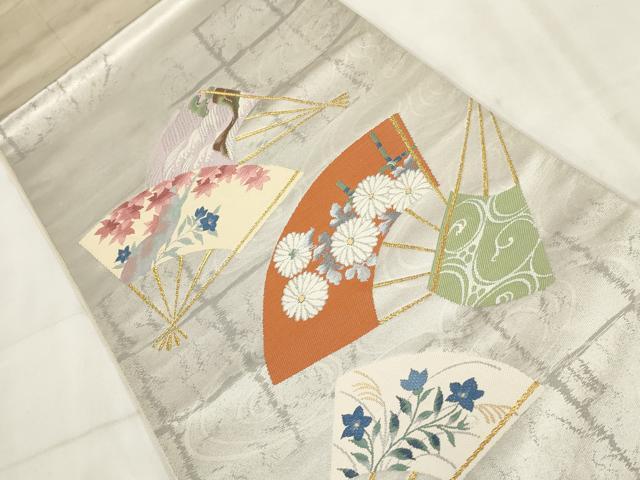 平和屋着物◎太鼓柄袋帯 唐織 扇面花文 金糸 正絹 逸品 AABH8103wj