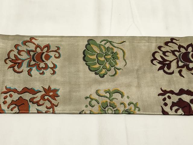 平和屋着物◎九寸名古屋帯 草花文 金糸 正絹 逸品 AABH8138wj