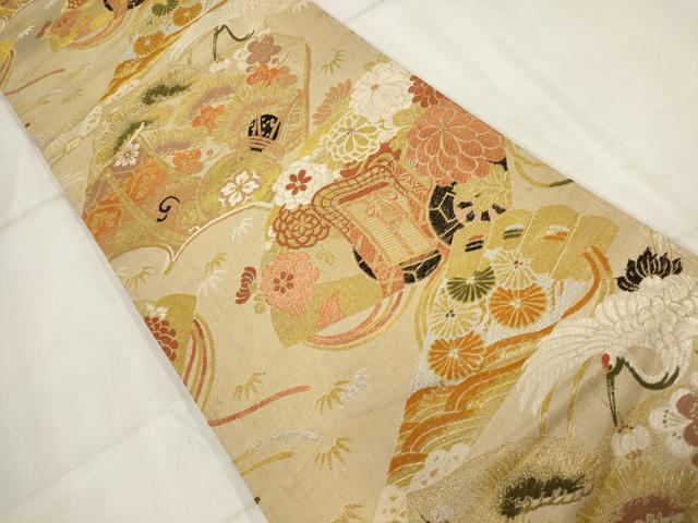 平和屋着物◎アンティーク 大正ロマン 丸帯 鶴 松竹梅 金銀糸 正絹 逸品 AABH8152wj