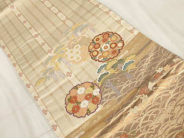 平和屋着物▼太鼓柄袋帯 雪輪花文 金糸 正絹 逸品 AABH8182wj