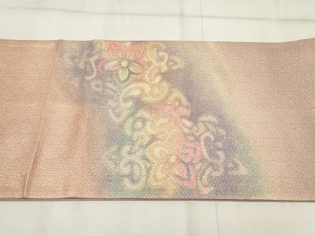 平和屋着物▼太鼓柄袋帯 草花文 暈し染め 金糸 正絹 逸品 AABH8192wj