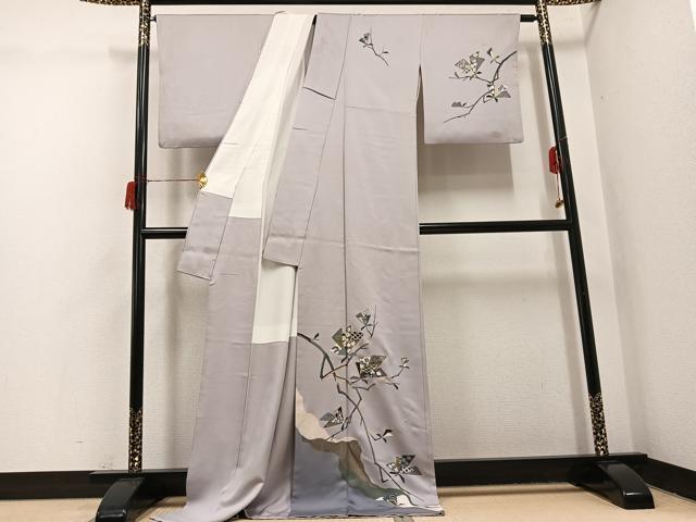 平和屋着物●訪問着 駒刺繍 枝花文 金彩 ロング丈 正絹 逸品 AABH8245ph