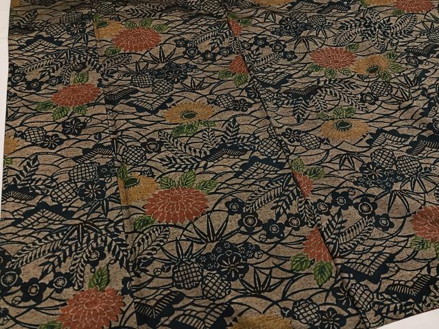 平和屋着物●上質な小紋 紬地 型染め 松竹梅草花文 正絹 逸品 AABH8255ph