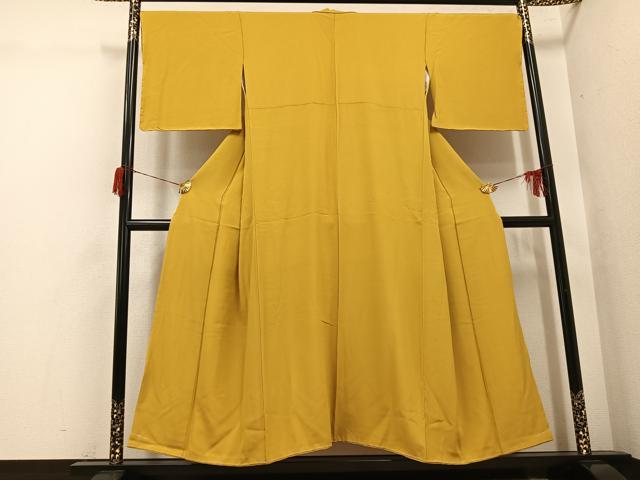 平和屋着物●上質な色無地 黄朽葉色 正絹 逸品 AABH8256ph