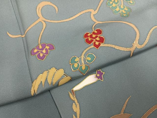 平和屋着物●訪問着 駒刺繍 草花文 金彩 正絹 逸品 AABH8264ph