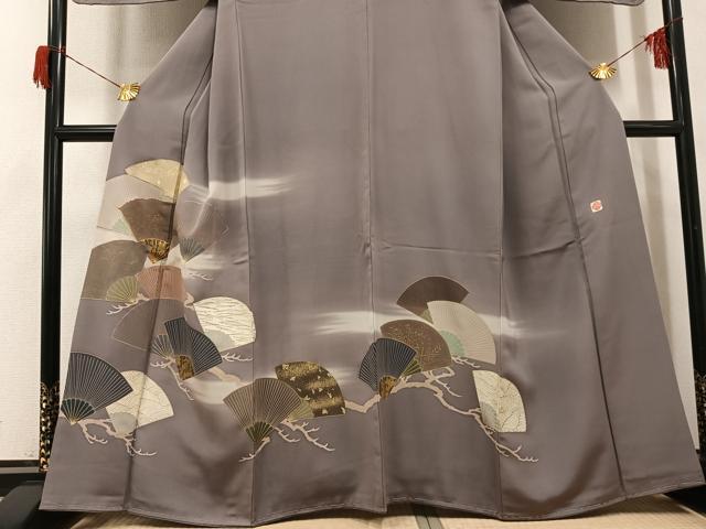 平和屋着物●訪問着 友禅 西村吉右衛門 駒刺繍 扇面草花文 暈し染め 金彩 正絹 逸品 未使用 AABH8265ph