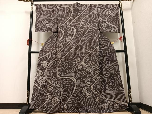 平和屋着物●訪問着 絞り 流水花文 正絹 逸品 AABH8282ph