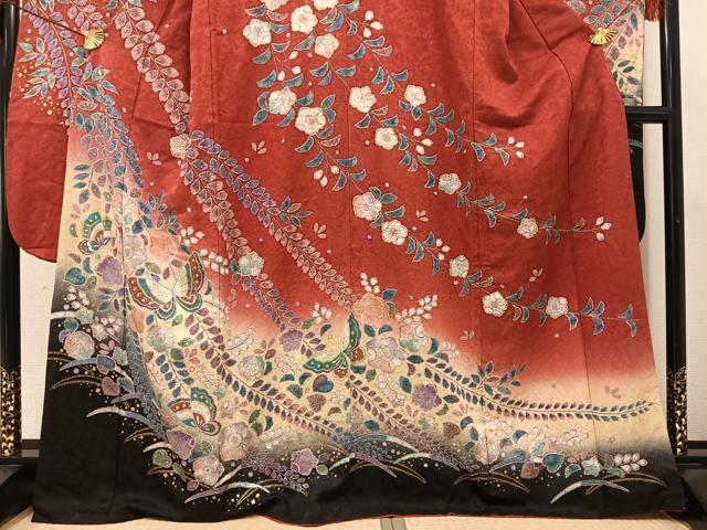 平和屋着物●豪華振袖 辻が花 絞り 花蝶文 暈し染め 金彩 正絹 逸品 AABH8286ph