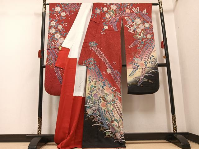 平和屋着物●豪華振袖 辻が花 絞り 花蝶文 暈し染め 金彩 正絹 逸品 AABH8286ph