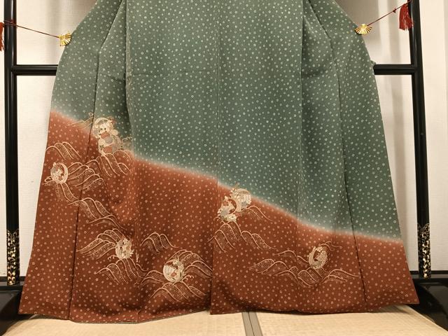 平和屋着物●訪問着 立波花文 暈し染め 金彩 正絹 逸品 AABH8288ph