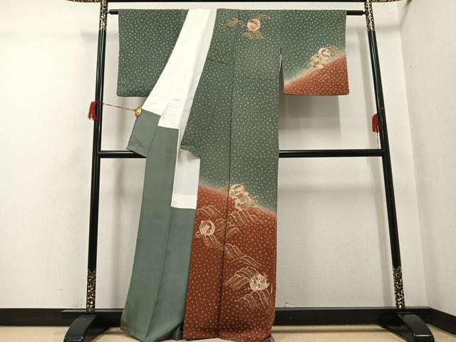 平和屋着物●訪問着 立波花文 暈し染め 金彩 正絹 逸品 AABH8288ph