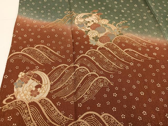 平和屋着物●訪問着 立波花文 暈し染め 金彩 正絹 逸品 AABH8288ph