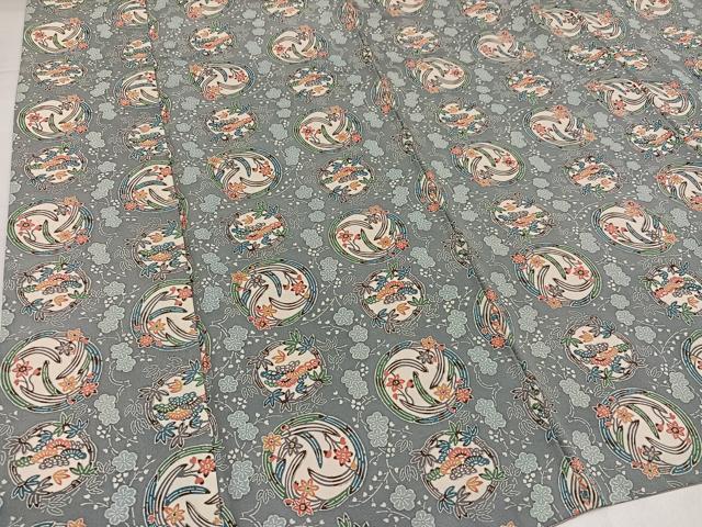 平和屋着物●上質な小紋 紬地 型染め 草花文 正絹 逸品 AABH8289ph