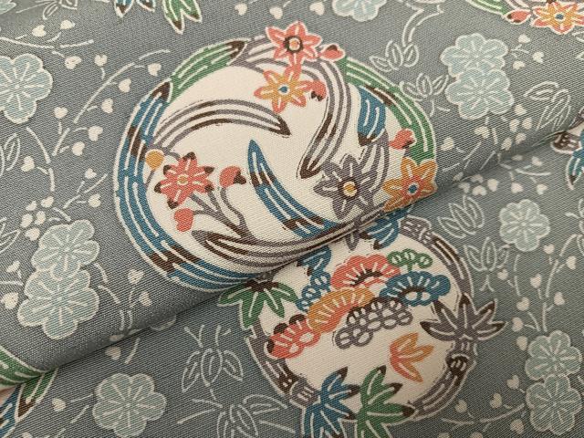 平和屋着物●上質な小紋 紬地 型染め 草花文 正絹 逸品 AABH8289ph