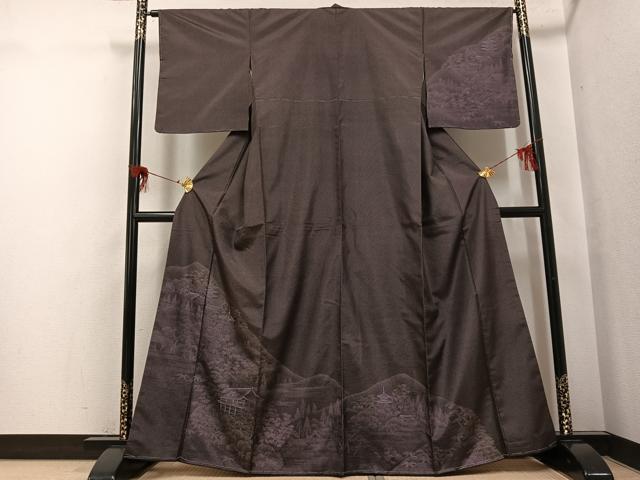 平和屋着物●本場大島紬 染大島 訪問着 手描き 風景樹林文 正絹 逸品 未使用 AABH8291ph