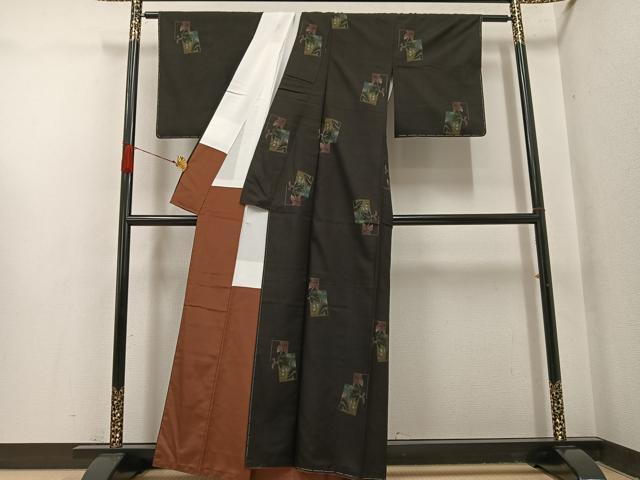 平和屋着物●本場大島紬 古代染色純泥染め 地空き カタス9マルキ 美紀大島謹製 証紙付き 正絹 逸品 未使用 AABH8296ph