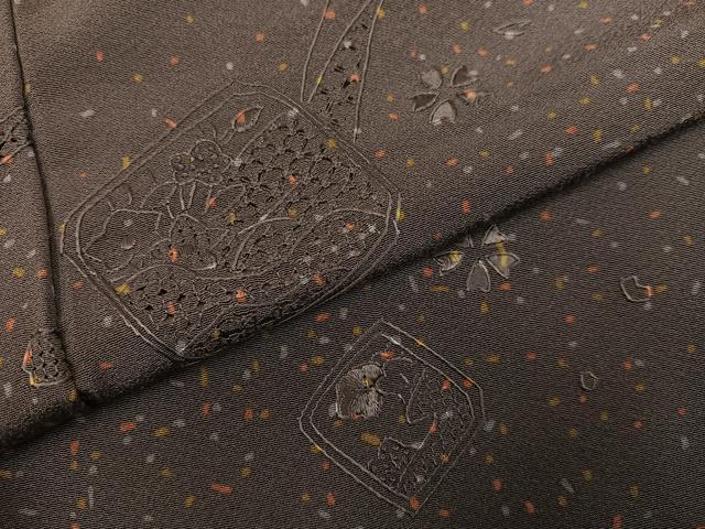 平和屋着物●上質な小紋 中国三大刺繍 汕頭刺繍 スワトウ刺繍 色紙草花文 正絹 逸品 AABH8298ph