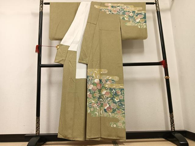 平和屋着物●京友禅の第一人者 松井青々 訪問着 駒刺繍 エ霞草花文 金彩 正絹 逸品 AABH8301ph