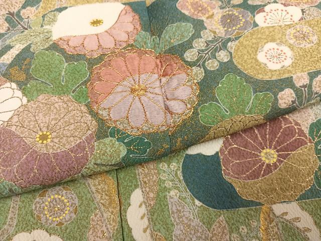 平和屋着物●京友禅の第一人者 松井青々 訪問着 駒刺繍 エ霞草花文 金彩 正絹 逸品 AABH8301ph