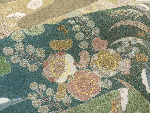 平和屋着物●京友禅の第一人者 松井青々 訪問着 駒刺繍 エ霞草花文 金彩 正絹 逸品 AABH8301ph