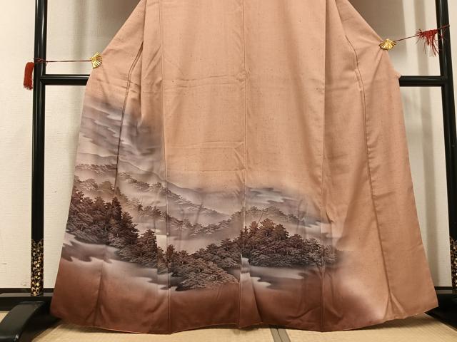 平和屋着物●訪問着 紬地 ろうけつ染め 樹林文 暈し染め 正絹 逸品 AABH8304ph