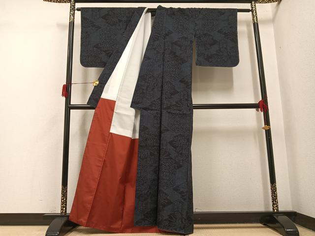平和屋着物●本場結城紬 重要無形文化財 100亀甲 草花文 正絹 逸品 未使用 AABH8313ph