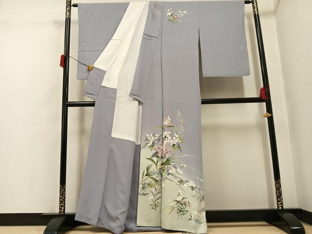 平和屋着物●訪問着 友禅 草花文 暈し染め 正絹 逸品 AABH8321ph