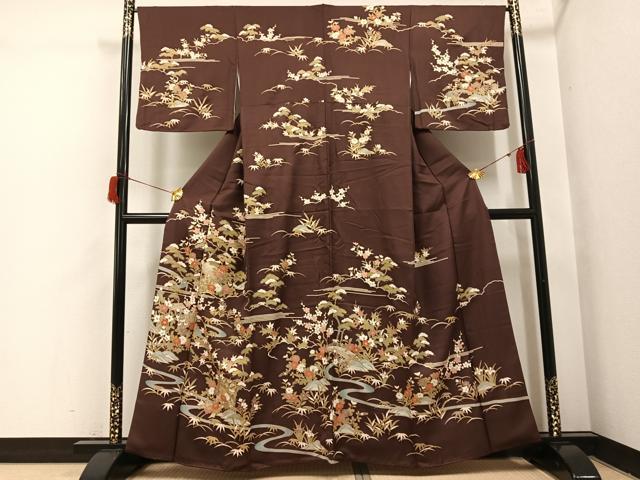 平和屋着物●訪問着 松竹梅 流水草花文 金彩 三越扱い 正絹 逸品 AABH8322ph