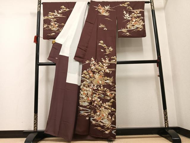 平和屋着物●訪問着 松竹梅 流水草花文 金彩 三越扱い 正絹 逸品 AABH8322ph