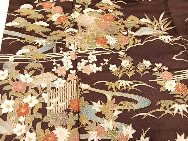 平和屋着物●訪問着 松竹梅 流水草花文 金彩 三越扱い 正絹 逸品 AABH8322ph