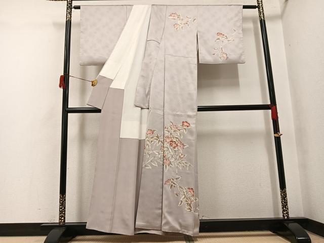 平和屋着物●訪問着 刺繍 草花文 正絹 逸品 AABH8335ph