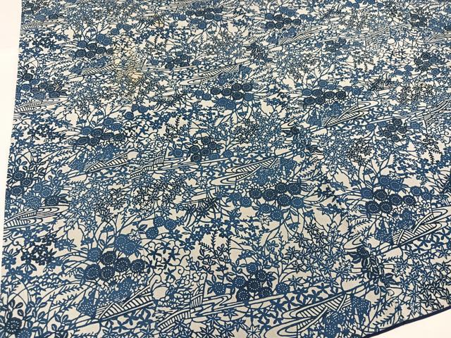 平和屋着物●上質な小紋 本藍 型染め 草花文 三越扱い 正絹 逸品 AABH8341ph