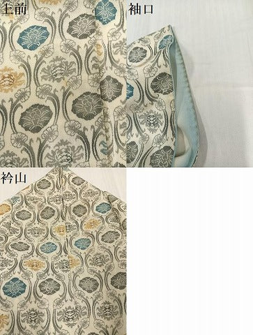 平和屋着物●上質な小紋 型染め 丁字 立涌花文 鬼しぼ縮緬 三越扱い 正絹 逸品 AABH8343ph