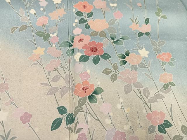 平和屋着物●訪問着 友禅 枝花文 暈し染め 正絹 逸品 AABH8344ph