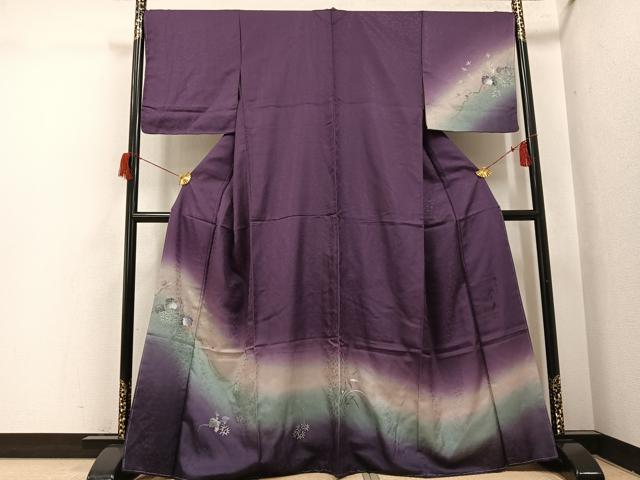 平和屋着物●訪問着 手描き 笹草文 暈し染め 金銀彩 正絹 逸品 未使用 AABH8349ph
