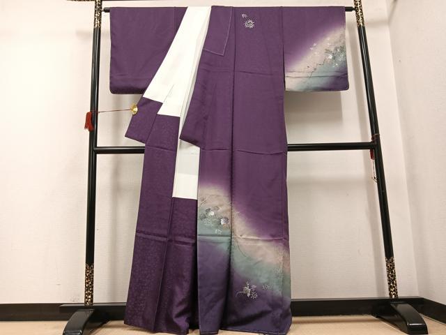 平和屋着物●訪問着 手描き 笹草文 暈し染め 金銀彩 正絹 逸品 未使用 AABH8349ph