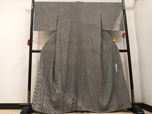 平和屋着物●二代目 川村久太郎 訪問着 草花文 たたき染め 黒地 正絹 逸品 未使用 AABH8350ph