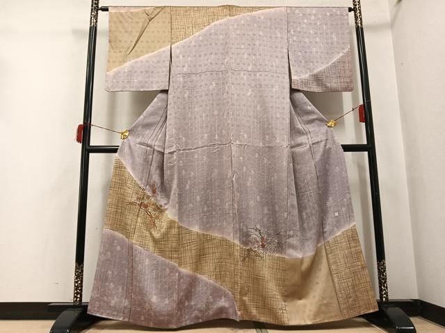 平和屋着物●訪問着 作家物 刺繍 草花文 暈し染め 金彩 正絹 逸品 AABH8366ph