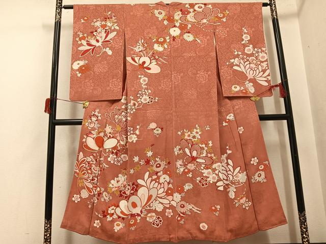 平和屋着物●アンティーク 大正ロマン 訪問着 枝花文 正絹 逸品 AABH8385ph