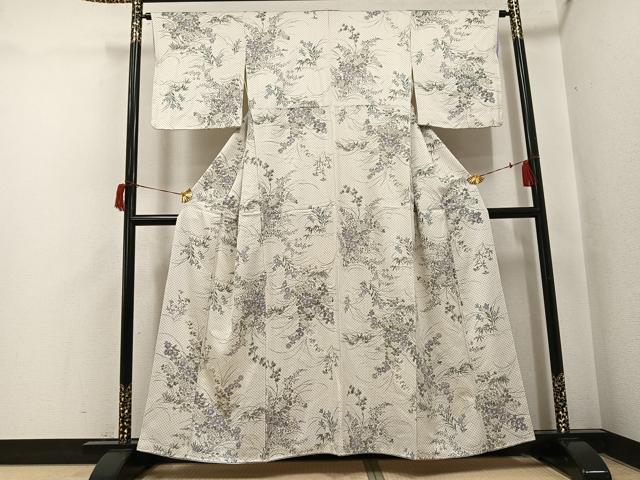平和屋着物●上質な小紋 お召地 手描き 草花文 正絹 逸品 AABH8394ph