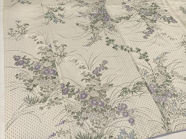 平和屋着物●上質な小紋 お召地 手描き 草花文 正絹 逸品 AABH8394ph