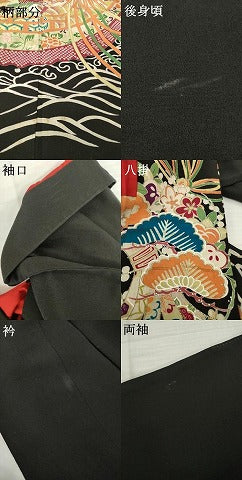 平和屋着物●アンティーク 大正ロマン 黒留袖 宝船 金彩 正絹 逸品 AABH8406ck