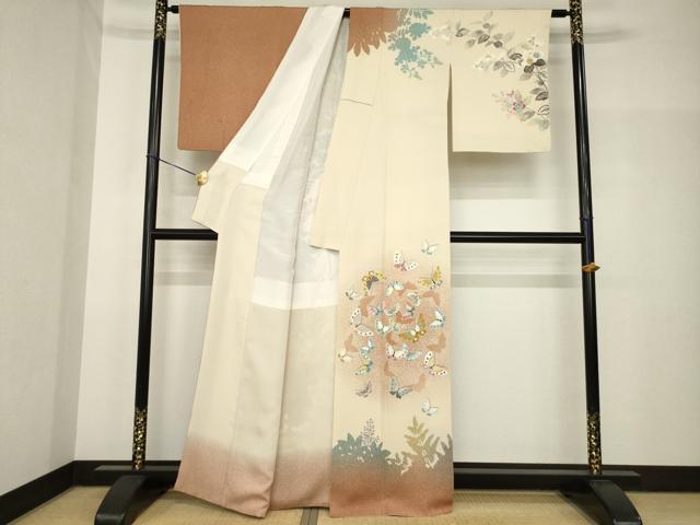平和屋着物●人間国宝・羽田登喜男 訪問着 花蝶文 正絹 逸品 AABH8417ck